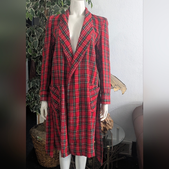 VTG Montgomery Ward Stewart Tartan Plaid Unisex Acrylic Robe Small 2 Pockets - Picture 8 of 9